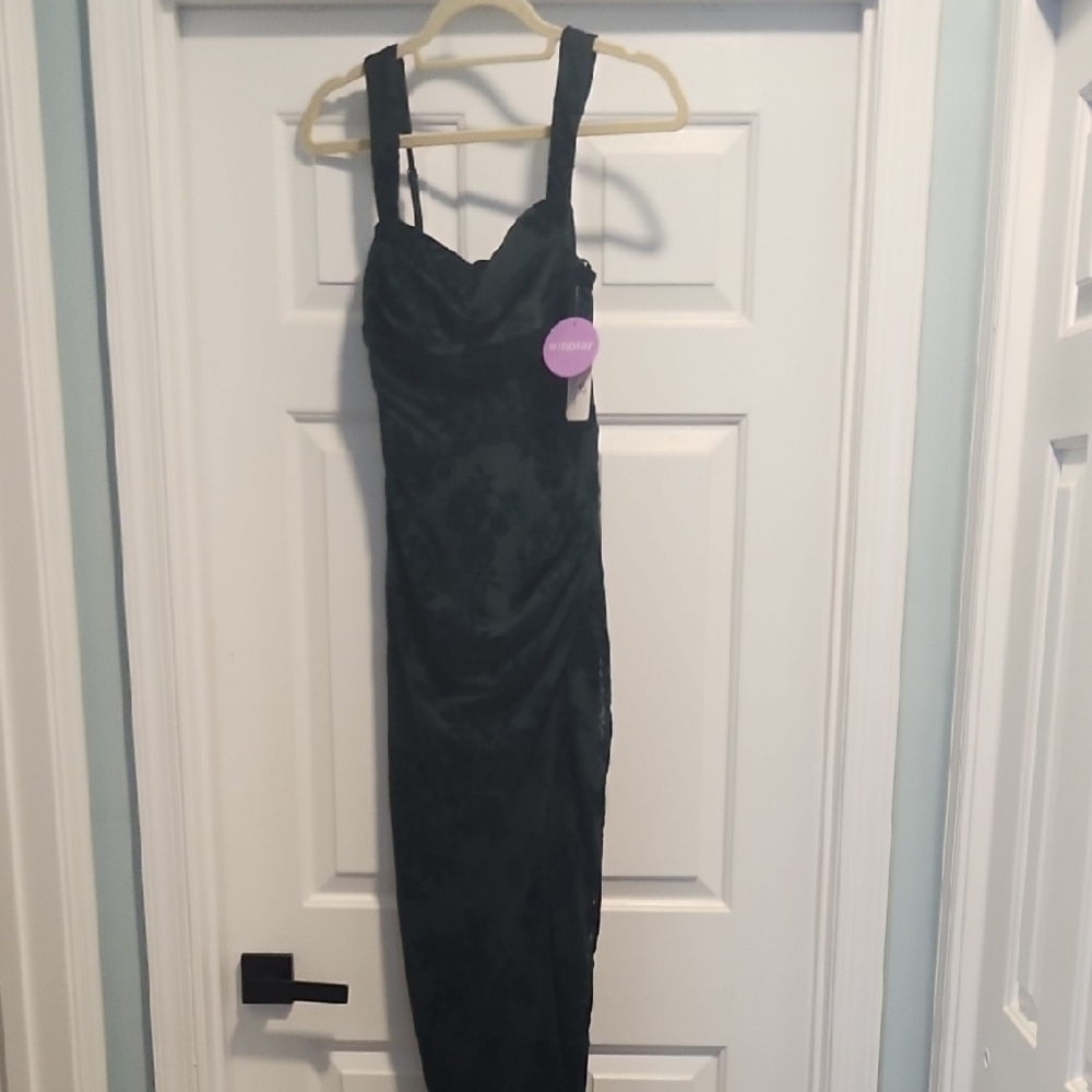 Windsor | Never Worn Hunter Green Emme Flocked Velvet Midi Formal Dress - Picture 7 of 10